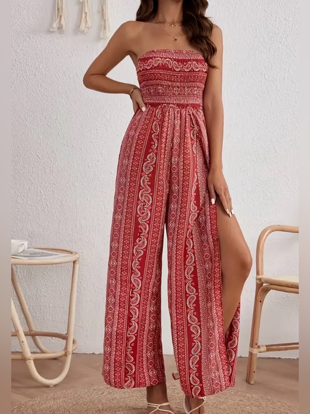 Ethnic Paisley Split Side Jumpsuit Size XL